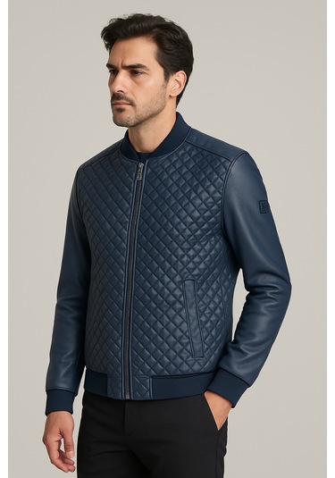 Regular Fit Baklava Desenli Erkek Mont Lacivert 4527 Lacivert