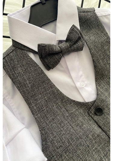 Yelekli Papyonlu Katyonik Erkek Çocuk Takım Elbise Gri