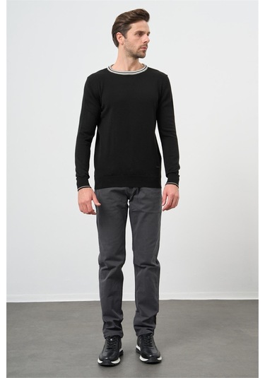 Siyah Uzun Kol Düz Örme Bisiklet Yaka Classic Slim Fit Triko 1012245108 Siyah