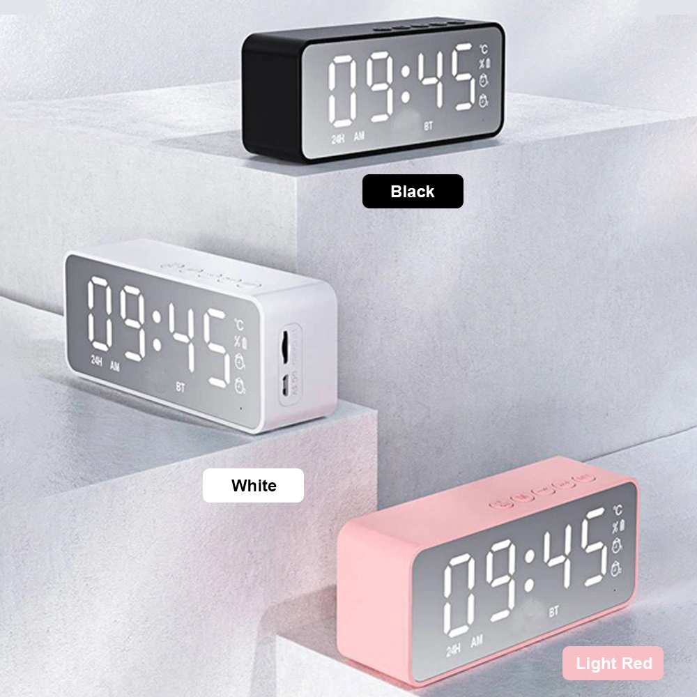 Kangvka Pembe Minik Ayna Bluetooth Hoparlör - Çift Alarm, Sıcaklık Ve Pil Göstergeli, Yüksek Kaliteli Ses, Ev Kullanıma Uygun