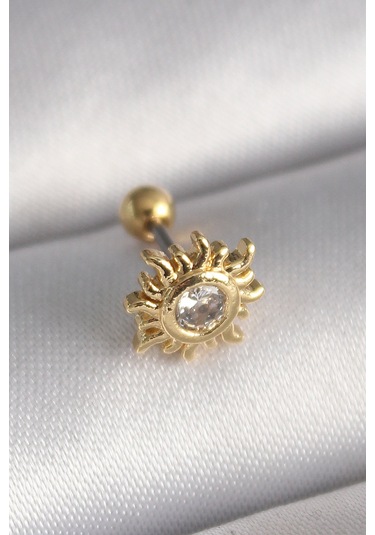 Kaldeon Gold Renk Zirkon Taşlı Güneş Tragus Piercing - Ebj241123w29429 Çok Renkli