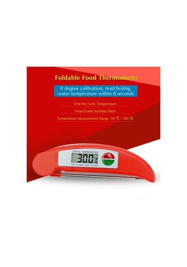 Kangvka Katlanabilir Gıda Termometresi -50 C/+300 C Hızlı Ölçüm Led Ekran 304 Çelik Prob