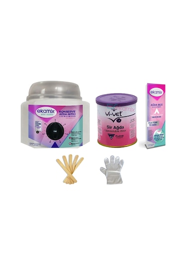 Ekamix Konserve Ağda Makinesi + Vivet Pudralı Ağda 240 ML + Bez 10 M