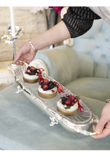 Gümüş Kaplama Oval Servislik Gümüş