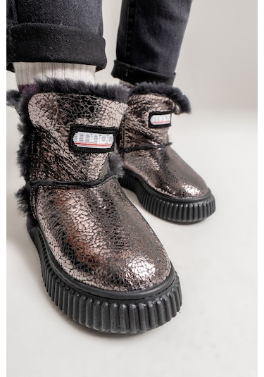 Mnpc Kız Çocuk Platin Hakiki Deri Hakiki Kürklü Suya Dayanıklı Bot 25k4b11048483 Platin