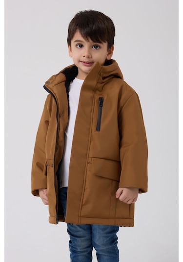 Freemen Erkek Çocuk Taba Kürklü Su Ve Rüzgar Geçirmez Kapüşonlu 3 Kışlık Mont Taba