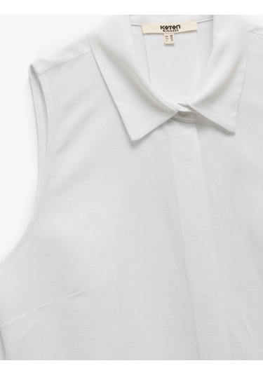 Koton Klasik Yaka Viskon Keten Karışımlı Kolsuz Gömlek Kırık Beyaz 5sak60257uw Ekru
