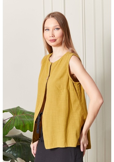 Keten Şık Farklı Tarz Nevin Bluz - Modern Ve Zarif Tasarım HARDAL