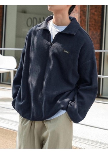 Genıus Store Erkek Polar Oversize Sweatshirt Polar Sweatshirt Lacivert