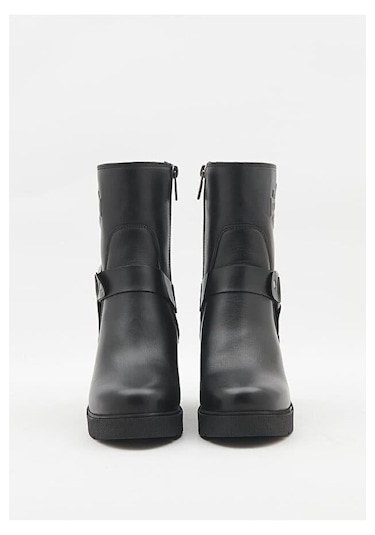 Harley Davidson Zelda Siyah Yüksek Topuk Deri Kadın Bot Siyah-Baskılı-Deri