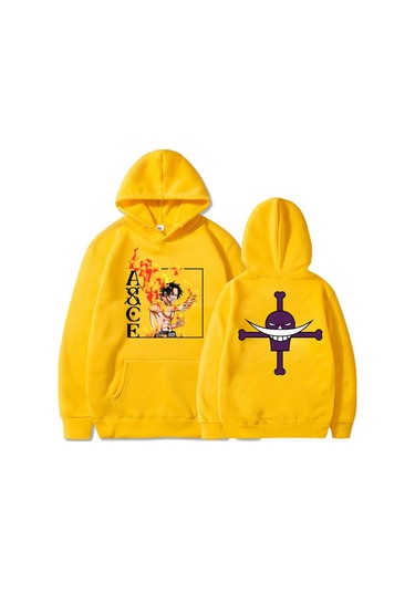 Sarı Anime Moda Spor Kapüşonlular Ve Kazak Tek Parça Kapşonlu Gevşek Unisex Kapüşonlu Ace Baskı Kazak Artı Boyutu Kapüşonlular Gevşek Kazak Sarı