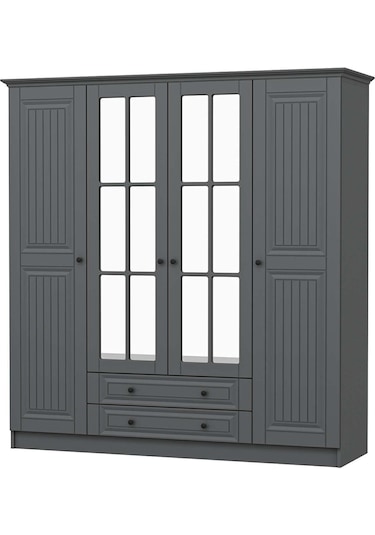 Kale 4 Kapaklı 2ç Taçlı Dolap Mebran İlkbahar Antrasit 210cm Antrasit