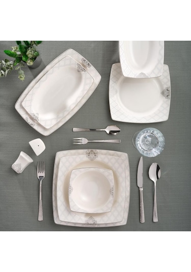 Güral Porselen Caroline 54 Parça 12 Kişilik Yemek Takımı - 5993 Bej