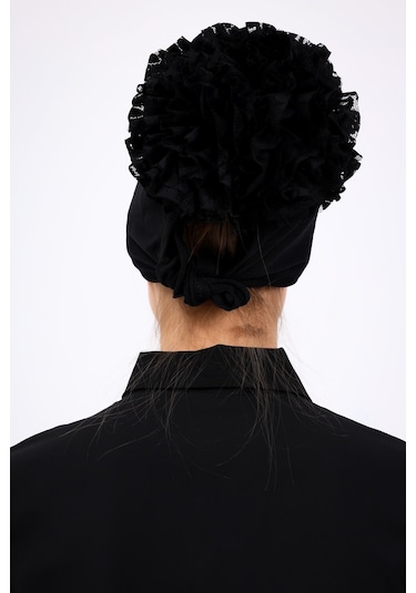 Kaymayan Fırfırlı Siyah Silikonlu Dikişsiz Kaymaz Bone Kadın Tesettür Bağlamalı Iç Bone Siyah