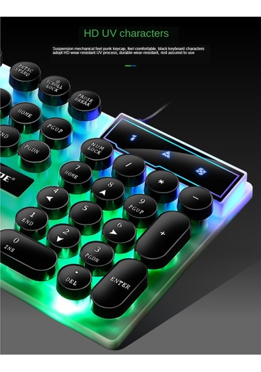 Tx300 Mekanik Feel Arka Işık Punk Kablolu Klavye Fare Seti Siyah