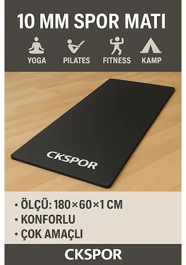 10 Mm Pilates Yoga Minderi Spor Pilates Egzersiz Matı Siyah