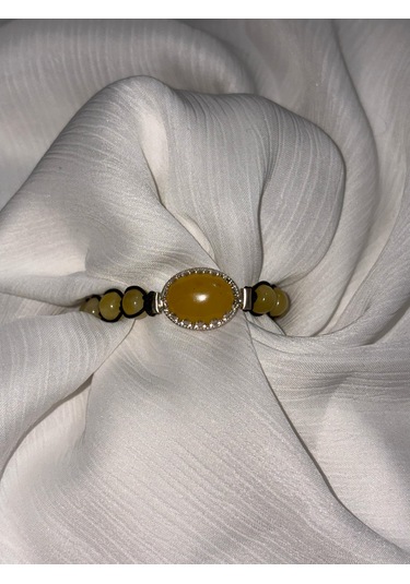 İlknur Doğal Taş Evi Gümüş Çerçeveli Kehribar Bileklik