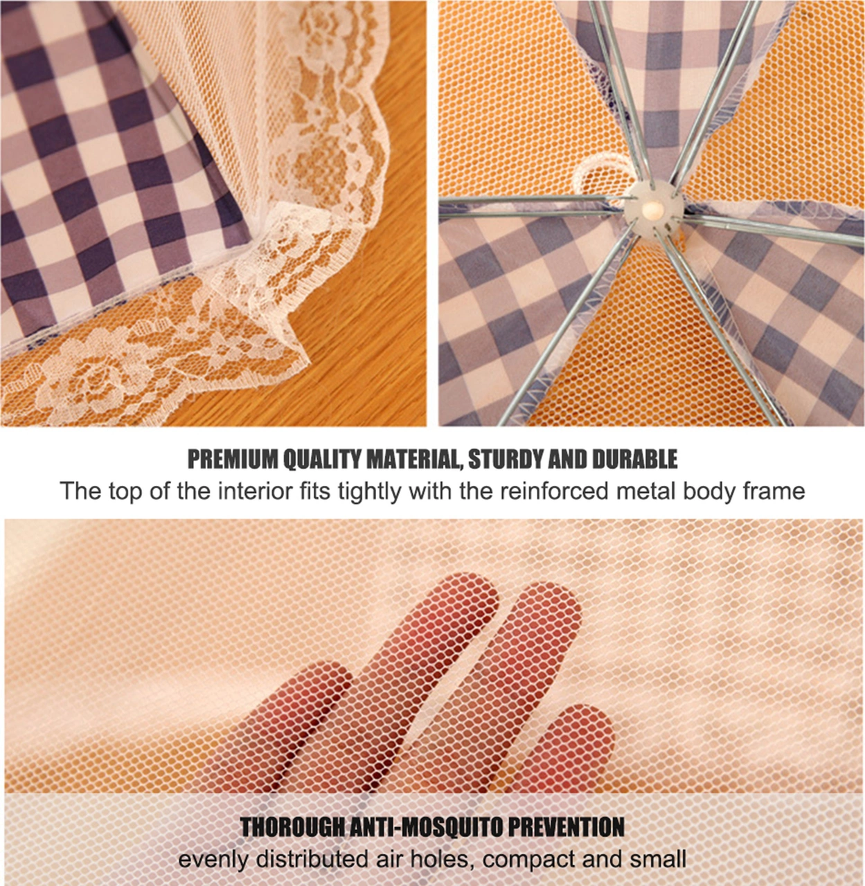 Youmex Küçük Boy Bej Kemer Desenli Katlanabilir Gıda Koruması - Mosquitoya Ve Tozuna Karşı Koruyucu, Bahçe, Kamp Ve Pikniklerde Kullanılabilir, Yeniden Kullanılabilir Kahverengi