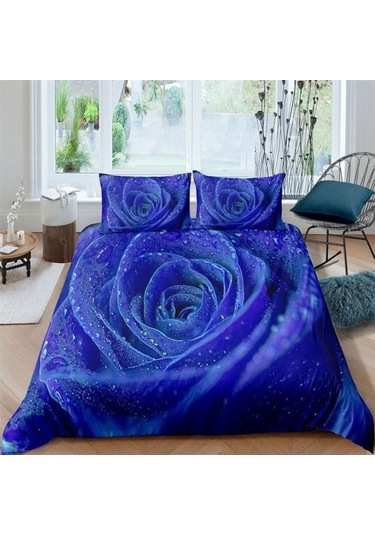 Bluerose Çift Kişilik 4 Parça Pamuk Saten Nevresim Takımı Mavi