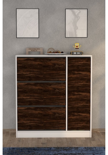 Milano 3 Kapaklı Kayar Raflı Dolaplı Ayakkabılık Mars Kahverengi