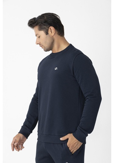 Erkek Pamuklu Kışlık Spor Sweatshirt Lacivert