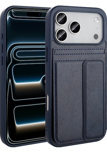 Apple Uyumlu iPhone 17 Pro Max Kılıf Pu Deri Kartlıklı Sevilla Kapak Lacivert