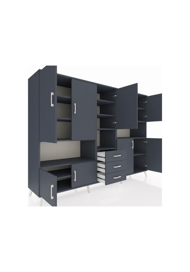 Hyperion Dolap 13 Raflı 3 Çekmeceli 9 Kapaklı 220x44x163 Antrasit Antrasit-antrasit