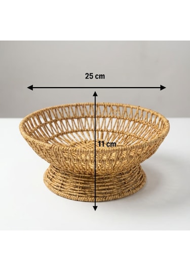 Buffer 25 Cm Plastik Rattan Servis Çanağı Doğal Hasır Görünümlü Dekoratif Meyve, Ekme Renkli