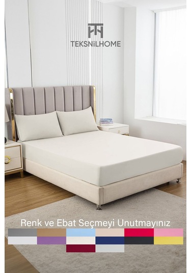 Ranforce Krem Pamuklu Tek / Çift Kişilik Battal Tam Kenar Lastikli Çarşaf 14 Renk Fıtted Krem