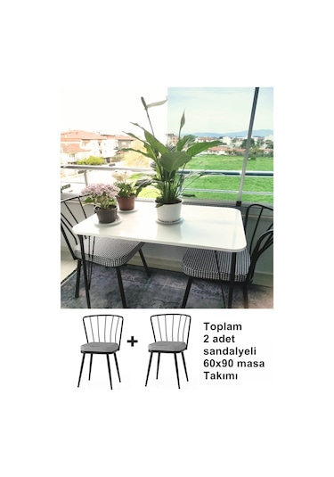 Wood İdea 60x90 Metal Ayaklı 2 Sandalyeli Yemek, Balkon Ve Mutfa