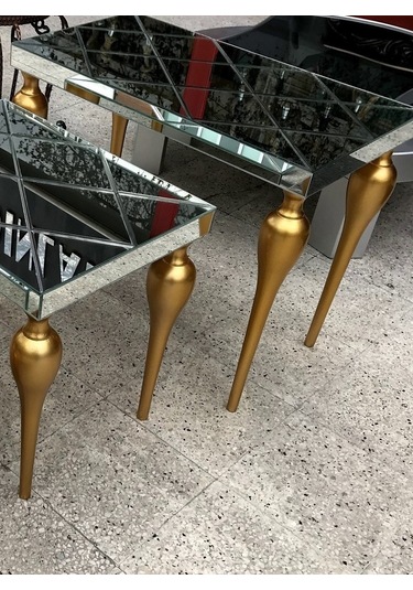 Zigon TOMBUL ayak Model Kayın Torna MDF tabla Parlak gold Boya İskelet Çizgili  Füme cam Kaplama El Yapımı