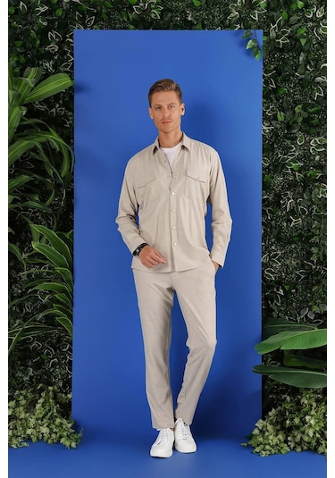 Efor G 1552 Slim Fit Bej Klasik Gömlek Bej
