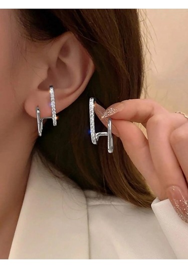 Kadın Çelik Küpe Zirkon Taş Vip Kararmaz Küpe Gümüş