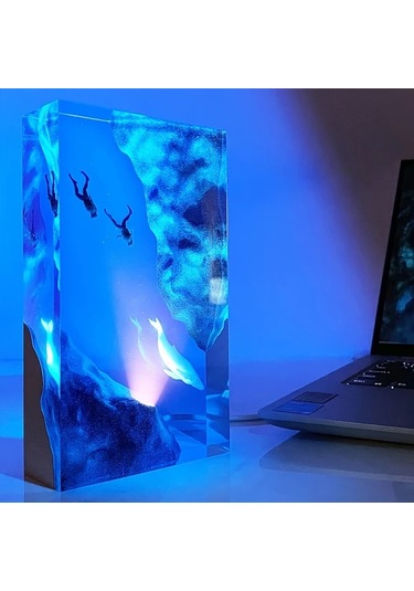 Honeybeeshop Ugenhas Deniz Gece Lambası Balina Ve Dalıcı Sualtı Temalı Mavi Usb Aydınlatma Oturma Odası Yatak Odası Dekoru Dayanıklı Reçine Lamba 16renk Şarj Edilebilir