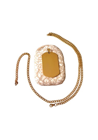 1. Sınıf Çelik Gold Büyük Dogtag Asker Künyesi Kolye 60 Cm Altın