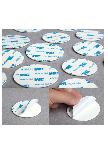 50 Adet - 3m Yapışkanlı Çift Taraflı Bant Beyaz Yuvarlak- 3 Cm Çap