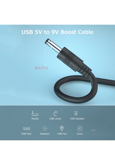 Geeroyoo 5v'den 9v/12v'ye Usb Güç Dönüştürücü Kablosu - 5.5 2.1 Dc Arayüzlü, 1m Uzunluklu, 6-7w Çıkış Gücü