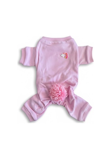 Tassel & Rainbow Soft Pink Pamuklu Köpek Tulumu Pastel Pembe Pijama