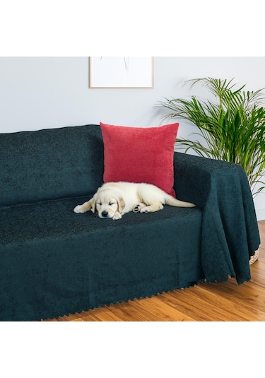 Jakarlı Şönil Koltuk Örtüsü Kanepe Örtüsü Koltuk Şalı 175x300 Kaymaz Zümrüt Zümrüt