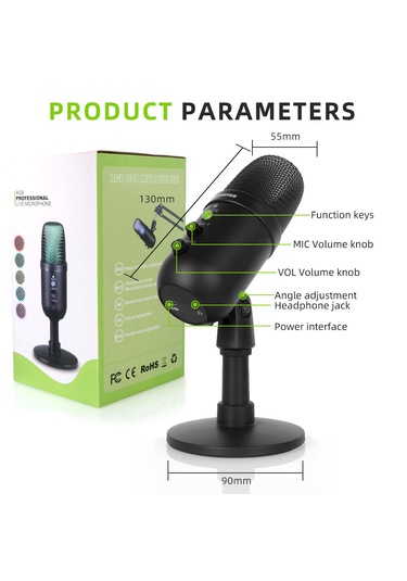 Profesyonel Kardioid Rgb Oyuncu Stüdyo Kablolu Podcast Mikrofonu