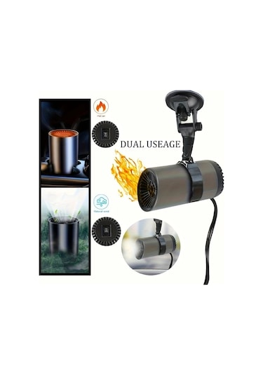Elmpaly Siyah 12v 2'si 1 Arada Araç Isıtıcı Ve Buz Çözücü Emme Başlıklı 180 Derece Dönebilir