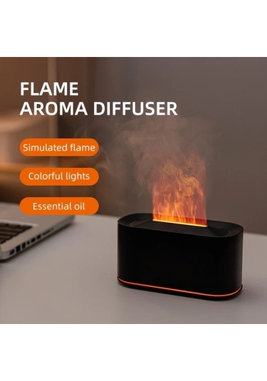 Techbloom Siyah Usb Güçlü Alev Aromatik Difüzör Nemlendirici Yedi Renkli Led Gece Lambası Otomatik Su Seviyesi Kapatma