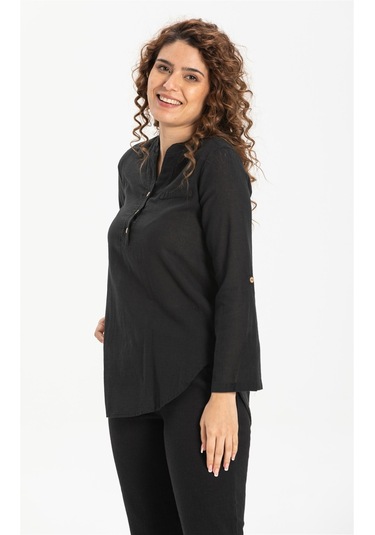 Uzun Kol Şile Bezi Akasya Bluz Siyah Syh Siyah