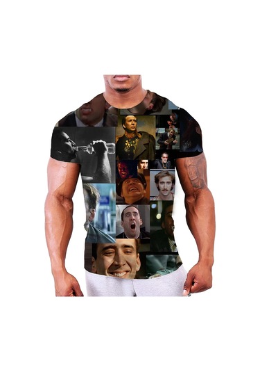 Snapbuy 3d Baskılı Hip Hop Harajuku Kısa Kollu T-shirt - Yazlık Eğlenceli Aktör Desenlibejerkek Bej