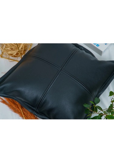 Premium Dekoratif Siyah Deri Kırlent Kılıfı/ev Ve Ofis Için Gerçek Deri 45x45cm Kırlent Kılıfı Siyah