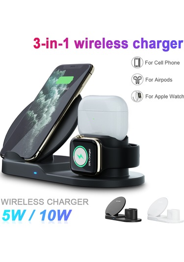 Leezsing 3'ü 1 Arada Hızlı Şarj İstasyonu - Watch, Airpods Ve Telefonlar İçin Kablosuz Şarj Cihazı