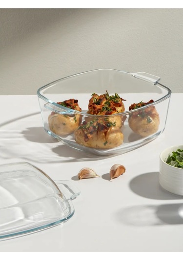 Daniks Kapaklı Fırın Kabı, 21x21 Cm, Cam 176885772 Şeffaf