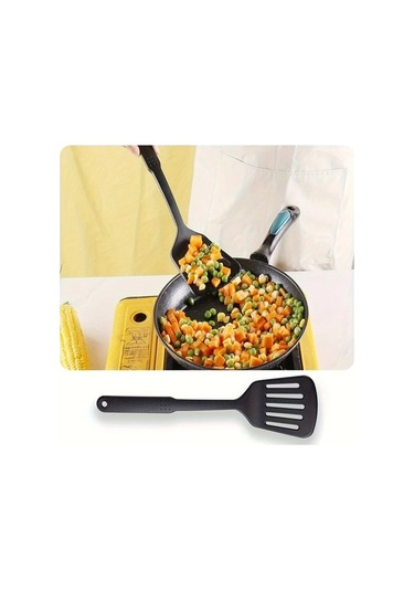 Trendooze 1 Adet Gaojunshop01 Siyah Yapışmaz Nylon Oluklu Spatula Isıya Dayanıklı Bpa İçermez Ergonomik Saplı Siyah Siyah