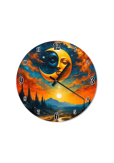 Ay Ve Güneş Yüz Tasarım Duvar Saati