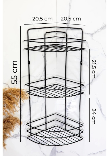 Banyo Köşe Rafı 3 Katlı Siyah Şampuanlık Hem Vidalı Hem Yapışkan Stickerlı Siyah Çok Renkli